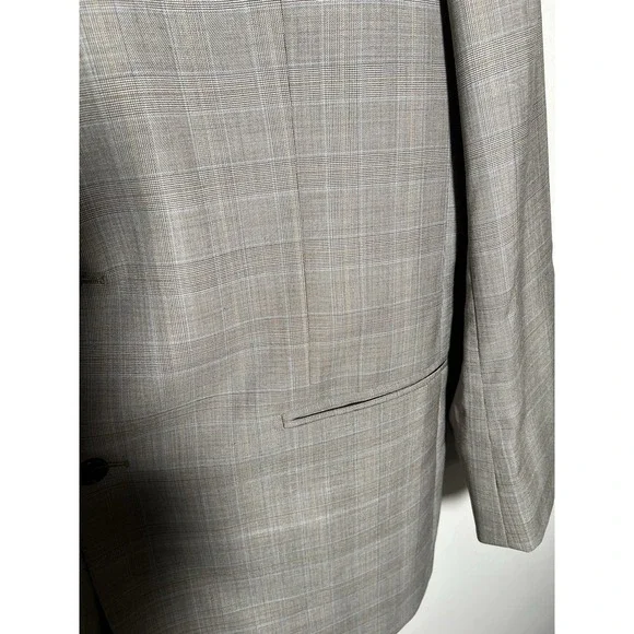 44 L Baroni 100% Wool Men Tan glen Plaid Jacket Light Academic Subtle Luxury - Picture 4 of 10